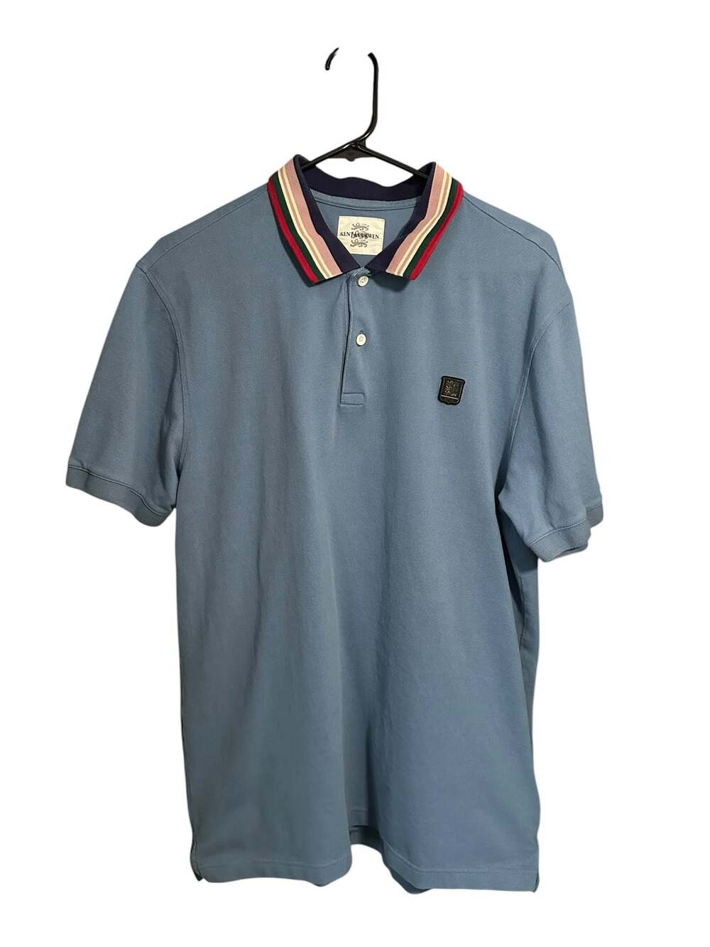 Kent & Curwen Men's Blue Short Sleeve Polo Shirt with Striped Collar XXL
